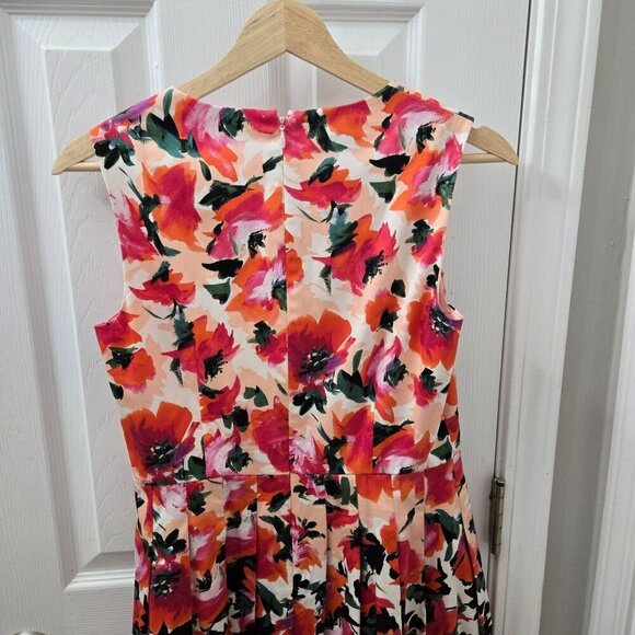 Talbots Midi Dress Womens 2P Petites Pink Black Floral Pleated A-line Tradwife - Picture 10 of 13